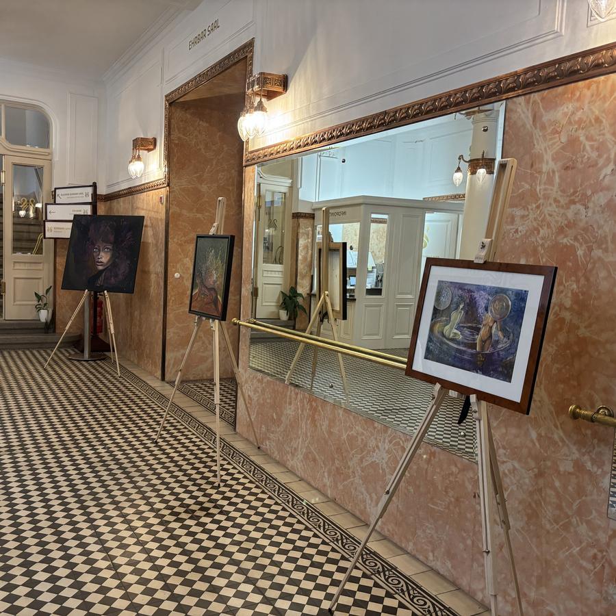 All set up for the exhibition of paintings by Marianne Schulz for Pluto, from the festival's Instagram